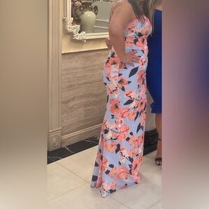 Adrianna Papell Pink and Blue Floral Maxi Dress